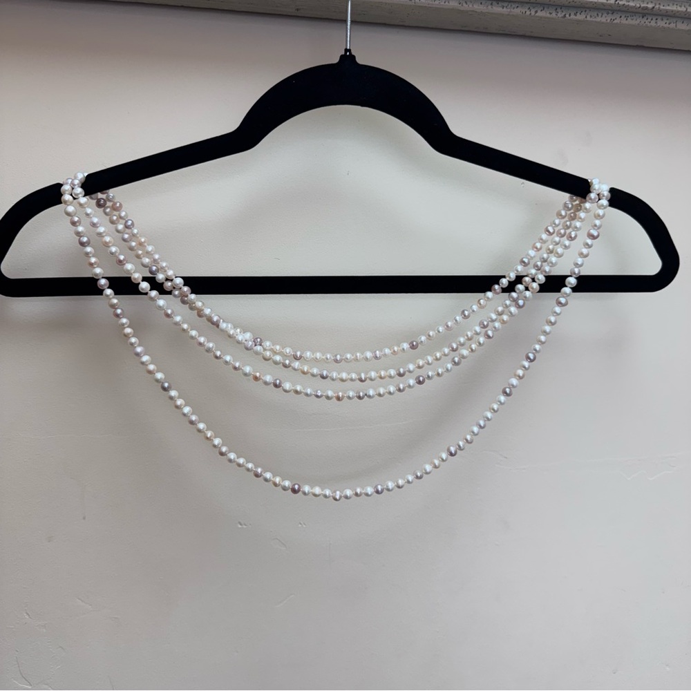 Authentic Pearl Necklace 70” multicolored Single Strand Pink Cream Tan Elegant - Picture 5 of 13